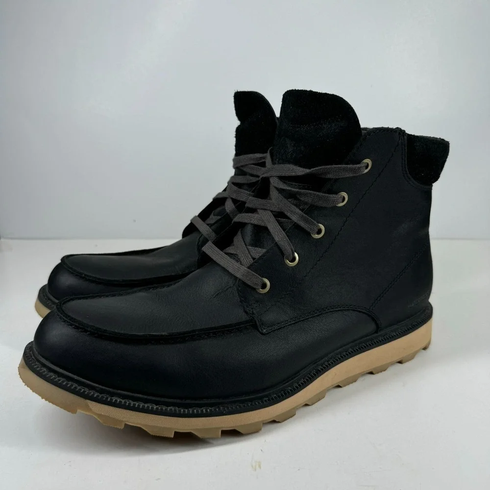 Sorel Madson II Moc Toe Men's 11 Coal Black Leather Waterproof Boots LM6057-010